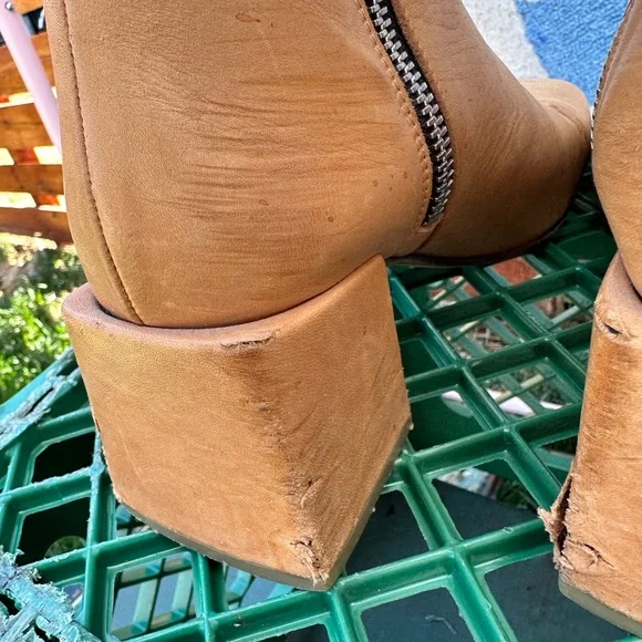 LoQ Nubuck Tan Leather Ankle Boots - Women's Stylish Zip-Up Boots - Picture 5 of 7